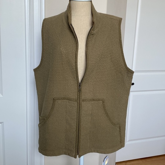 Focus Waffle Weave Thermal Vest Womens L Corduroy Piping Lagenlook khaki - Picture 1 of 11